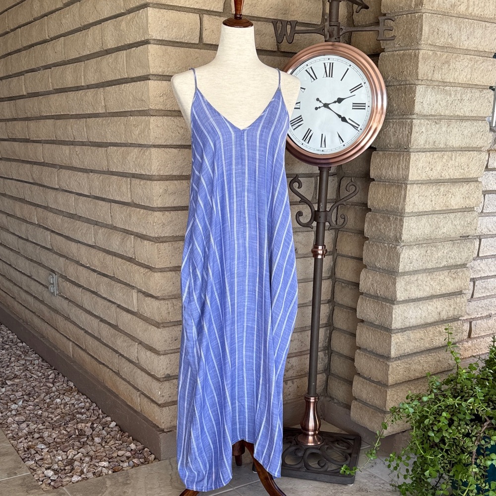 Elan Blue Striped Maxi Dress